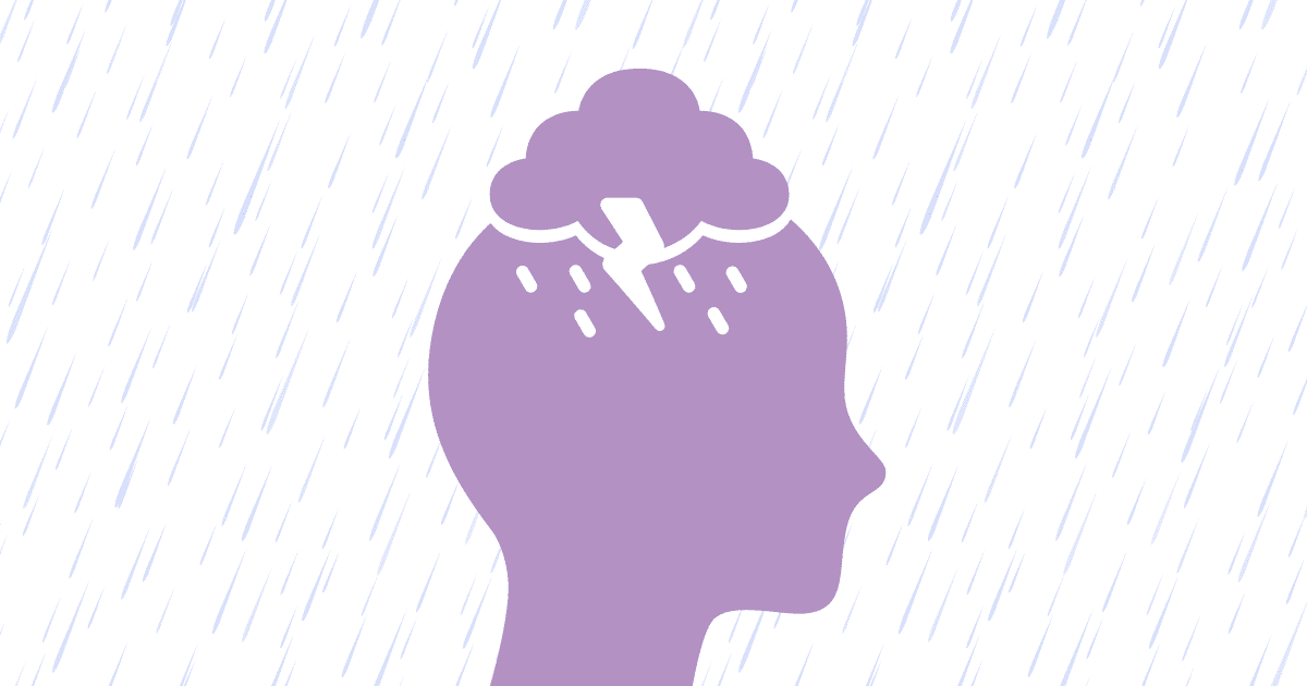 a purple silhouette of a person's head with lightning bolt in the head