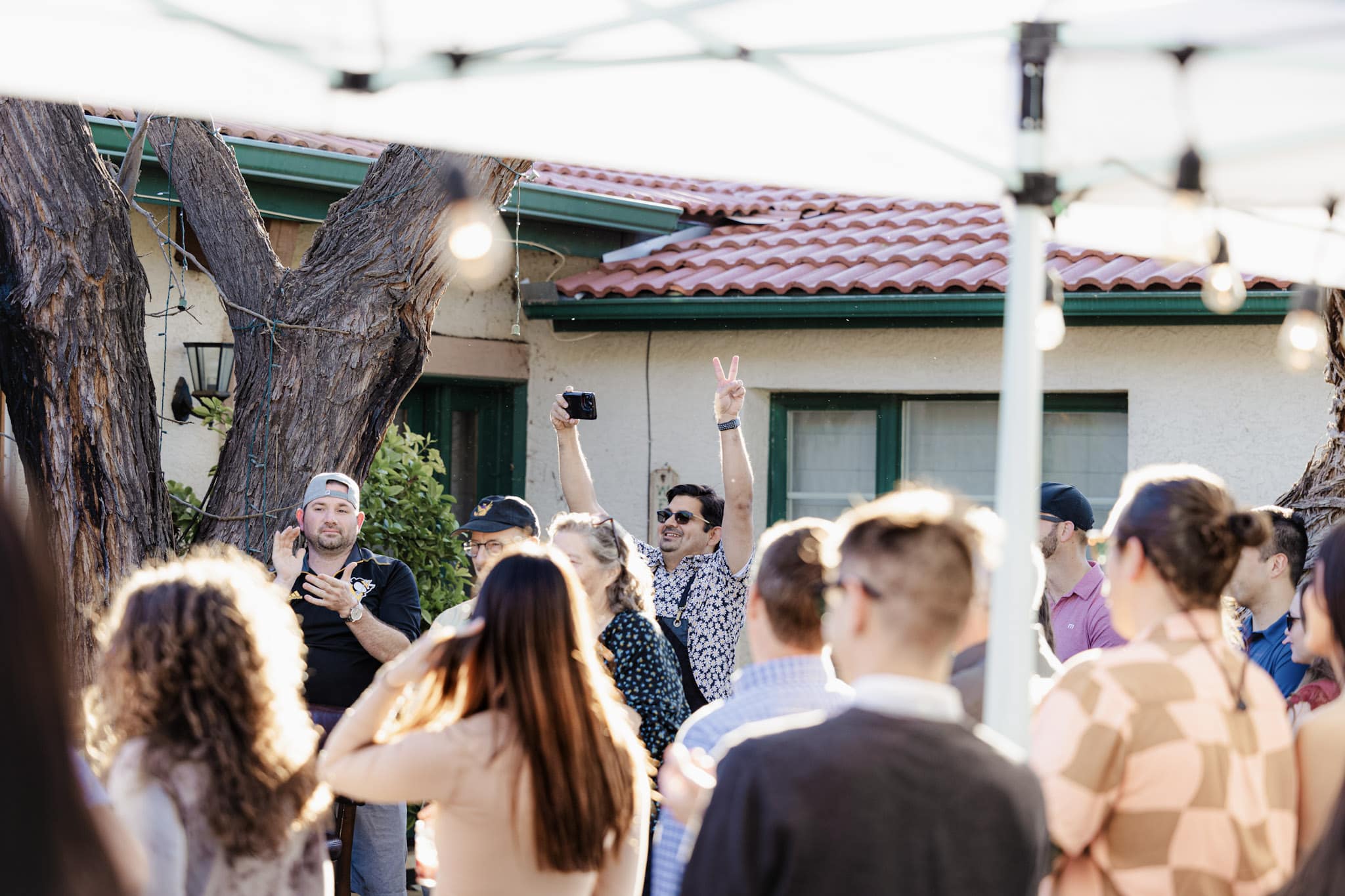 a group of people standing outside